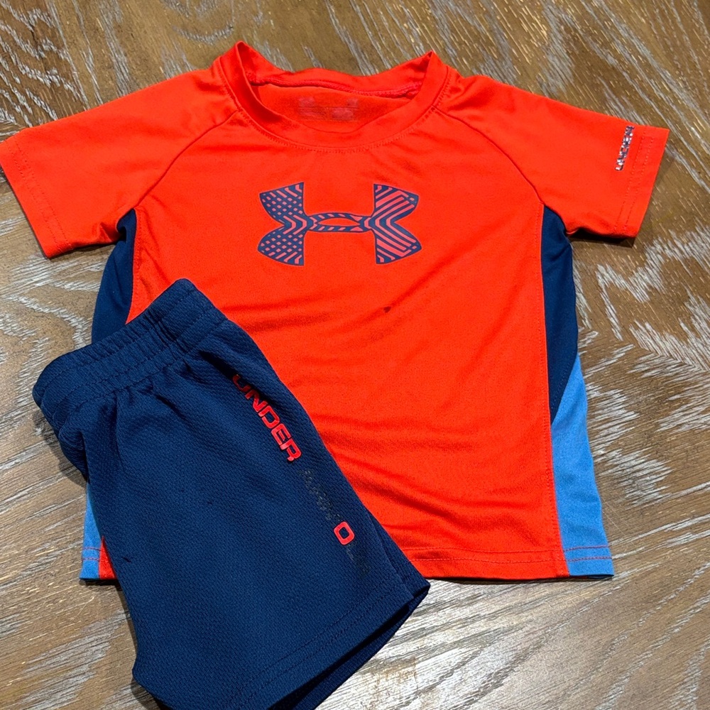 Under Armour Kids Set - orange and Navy shorts and shirt-summer sports 18 months